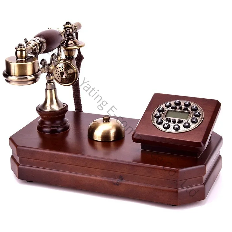 1PC European and American Style Solid Wood Rotary Dial Fixed Telephone Antique Telephone Household Retro Old Telephone Landl