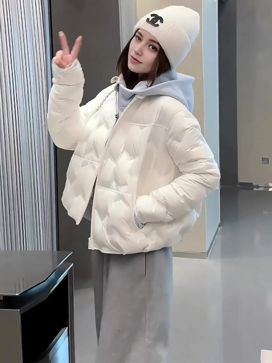 2025 invierno nuevo Sle mujer ort ligero acolchado Jaet Stand Collar cálido Casual suelto ajuste blanco Du abajo abrigo