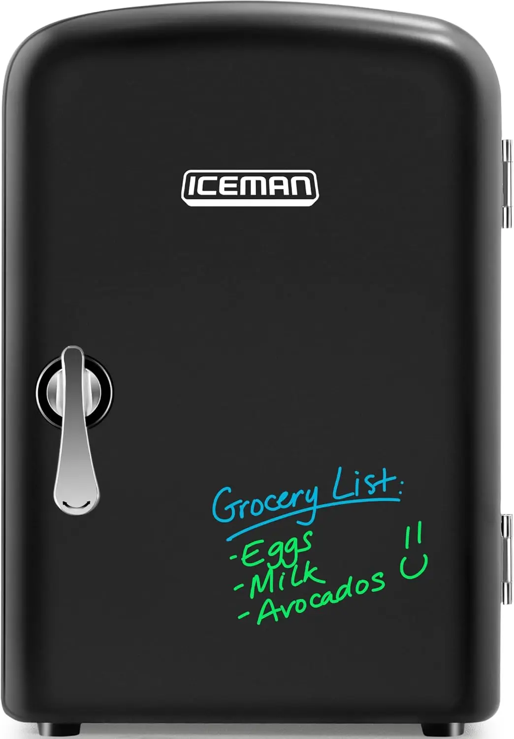 Compact Mini Personal Fridge, 4 Liter Capacity, Cools & Heats, Holds 6 x 12oz Cans, Freon-Free & Eco-Friendly, Includes AC Adapter & 12V Car Charger, Black Dry Erase Surface