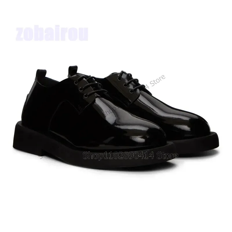 Black Patent Leather High Top Strappy Men Shoes Fashion Lace Up Men Shoes Luxurious Handmade Party Feast Banquet Men Dress Shoes