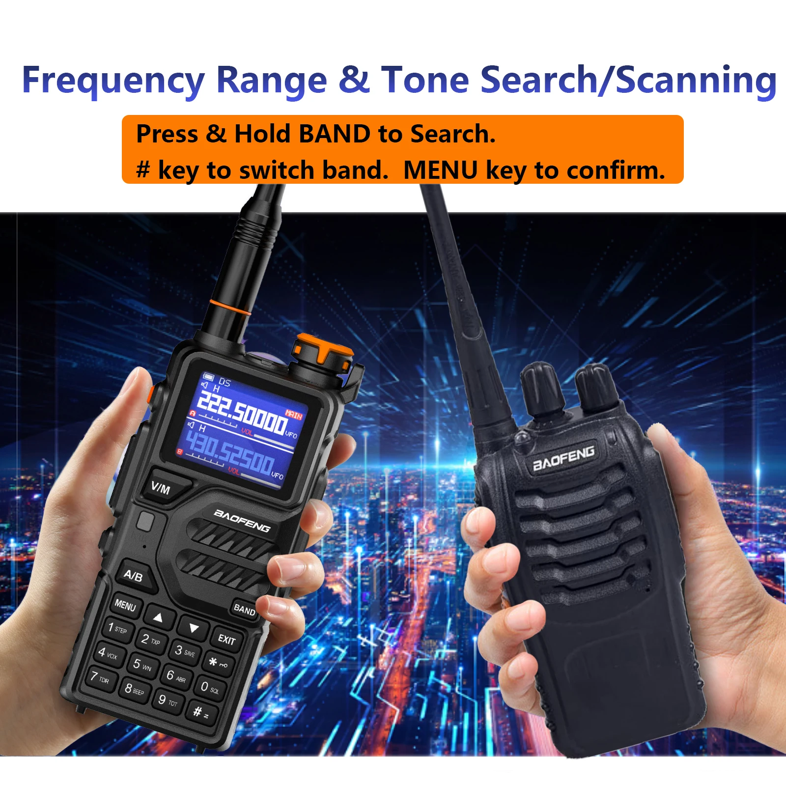 Baofeng K5 플러스 10 와트 136-174/220-260/400-480MHz, C타입 2500mAh 배터리, 999CH