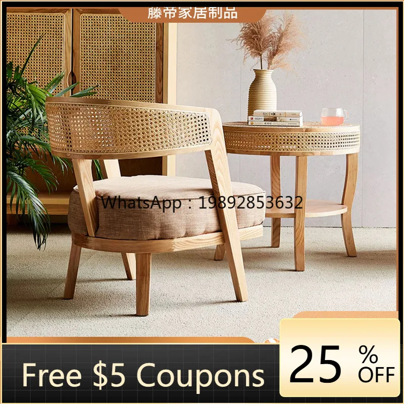 LYY Simple Rattan Chair Balcony Leisure Small Table Chair Single Chair with Backrest Comfortable and Sturdy Courtyard Homestay