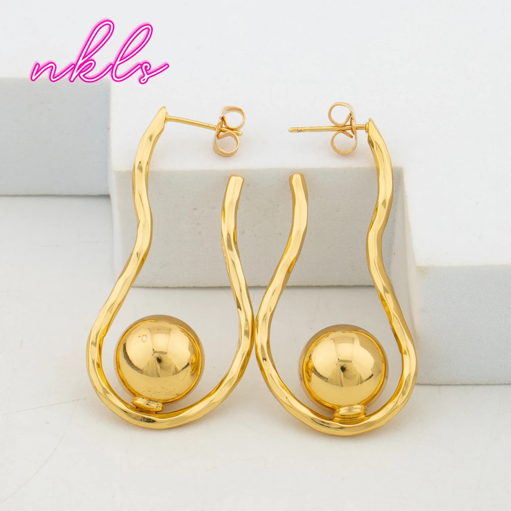 

Trendy Round Bead Jewelry For Women Gold Color Necklace Fashion Pendant Clip Earrings Banquet Jewelry Set Daily Wear Accessories