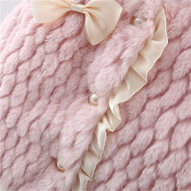 Winter Baby Girl Warm Vest Sweet Bow Children Clothing Toddler Pearl Button Costume 0-3 Y Kids\' Wear Comfortable Infants Clothes