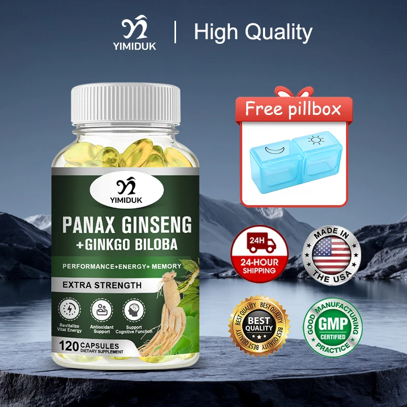 

Best Ginseng + Ginkgo Biloba Extract Capsules, Support Brain Power, Energy & Anti-Aging, Improves Blood Circulation, Non-GMO