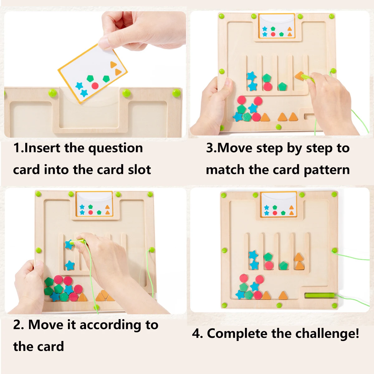 Houten Pairing Doolhof, Montessori-Speelgoed Voor Vroeg Onderwijs, Magnetisch Gevormd Wandelend Bijpassend Spel, Cognitieve Kleuren En Vormen