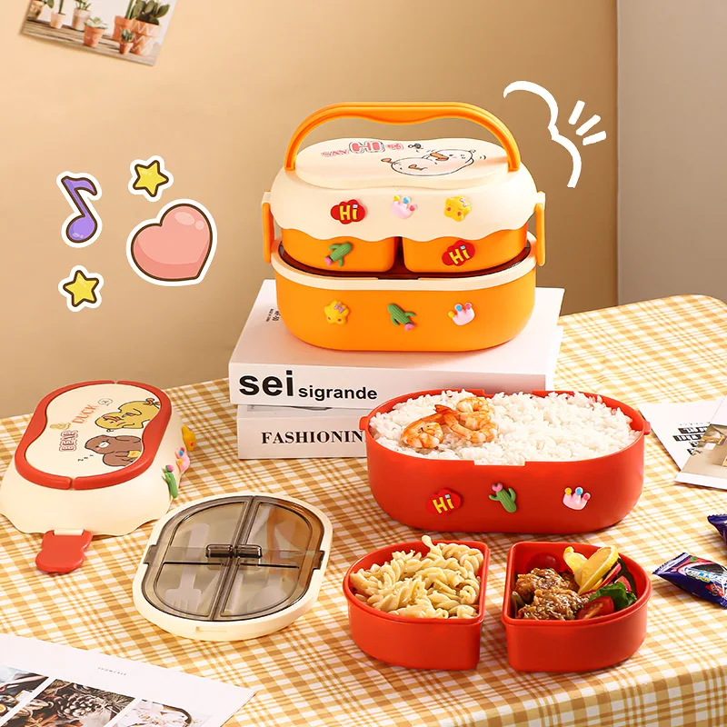 Bento Lunch Box 2 Tiers Kids Heat Insulation Lunch Box Sealed Fruits Food Containers Portable Student Office Worker Microwavable