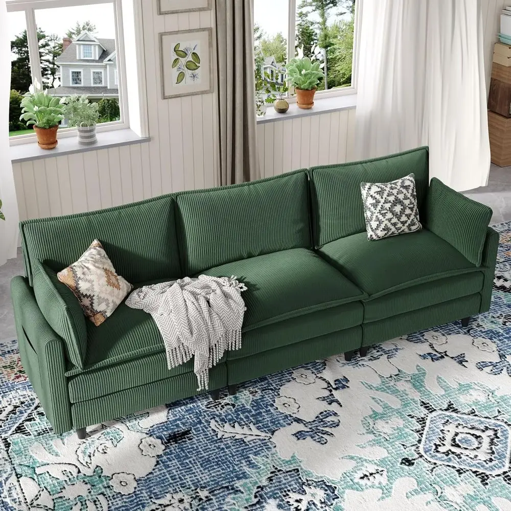 

Green 3-Seat Cloud Sofa with Side Storage and Removable Cover for Living Room