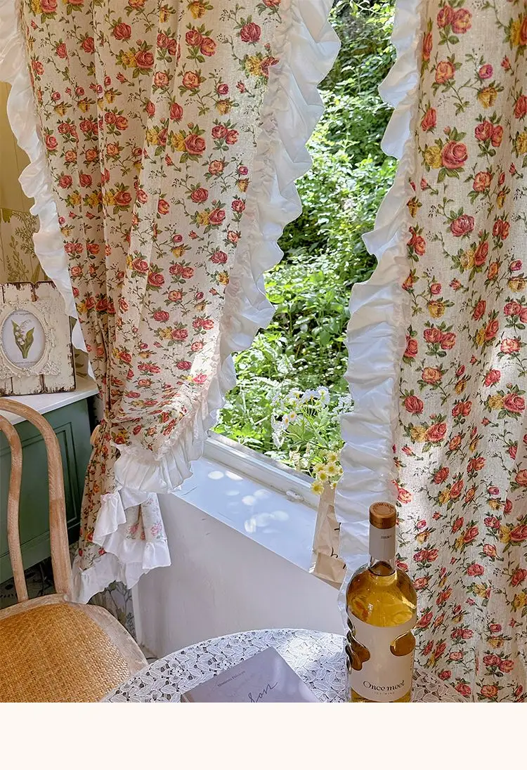 Amerikanische Rüschen vorhänge, bedruckte Rosen schlafzimmer im französischen Landschafts stil aus Spitze, Erkerfenster im Ins-Stil, Bildschirm vorhänge – Detail 14