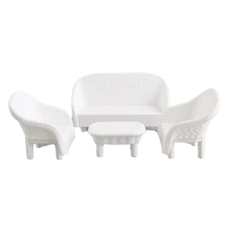 {YY30} 4 Pcs White DIY Dollhouse Miniature Living Room Antique Sofa Table Model Kids Toy