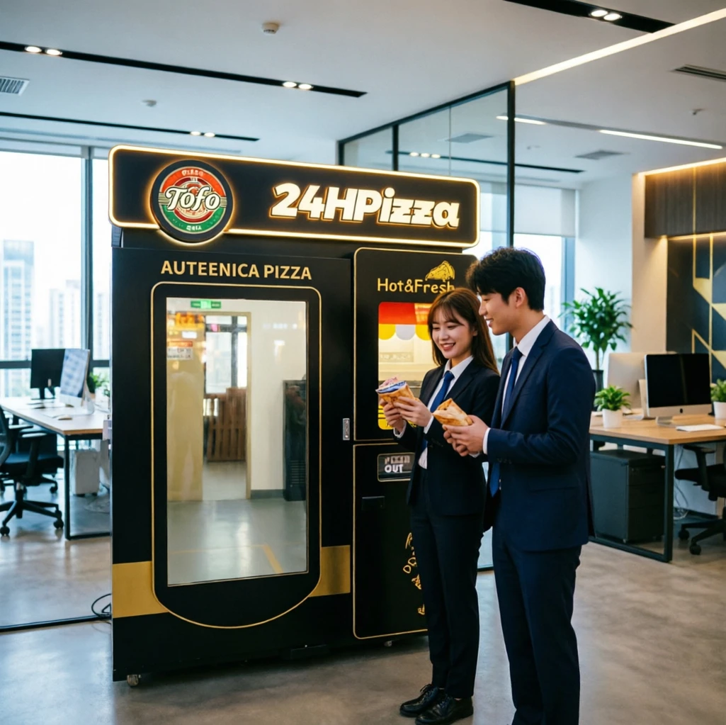 Coin Operated Pizza Vending Machine Built-in Coin Changer Fresh Storage Cabin Highway Station Self Service Pizza Dispenser
