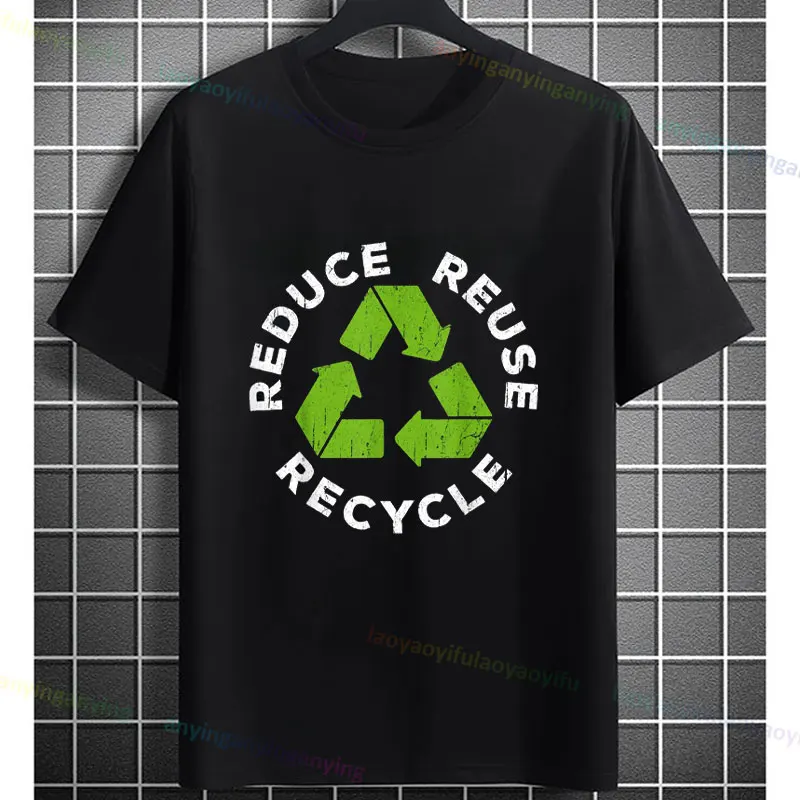 Men's High-Quality Recycle, Reuse, Renew, Rethink Graphic T-Shirt Earth Day Awareness Design Pure Cotton Casual Short-sleev Tee