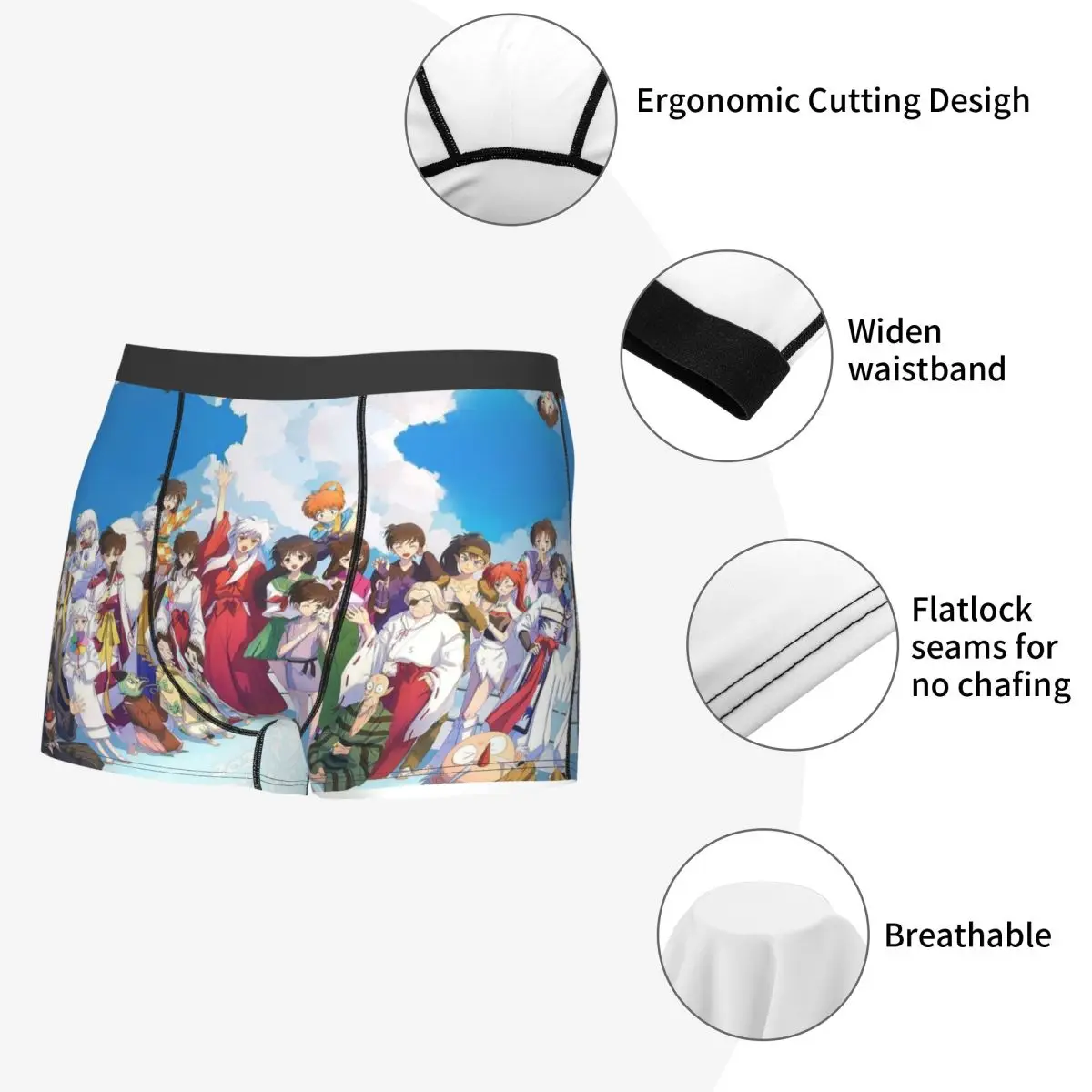 복서 팬티 반바지 이누야샤 애니메이션 팬티 남성용 통풍 속옷 남성 남자친구 선물