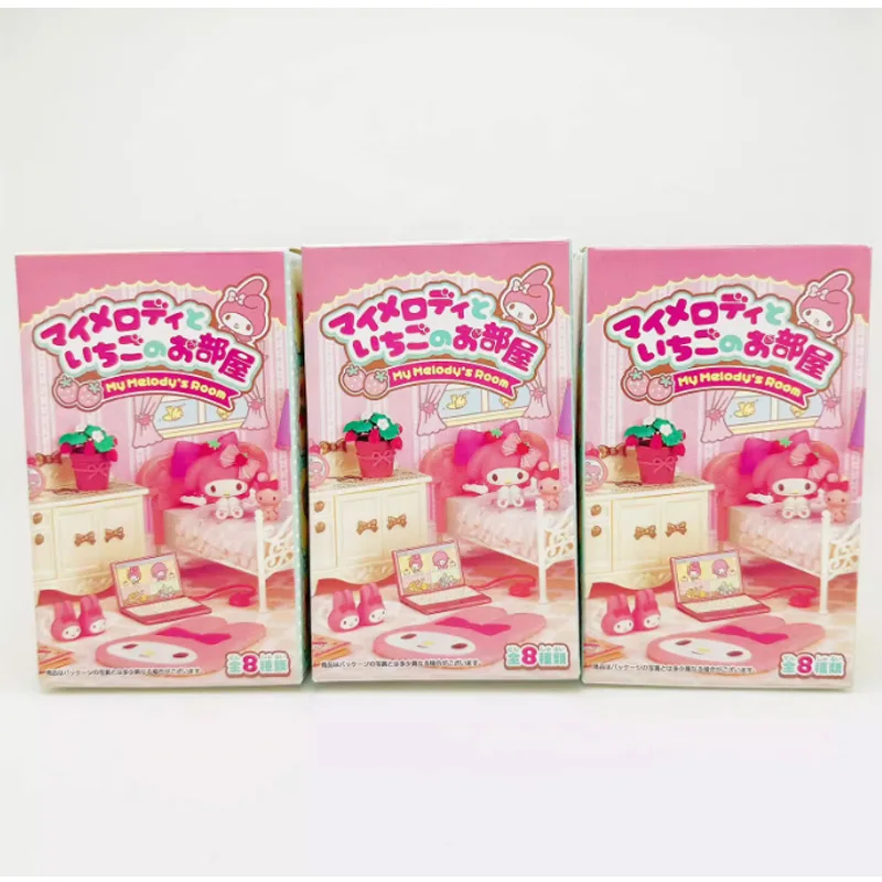 

Rement Sanrio Anime Figures Mymelody Strawberry Room Blind Box Miniature Scene Furniture Desktop Decoration Ornaments Kids Gifts