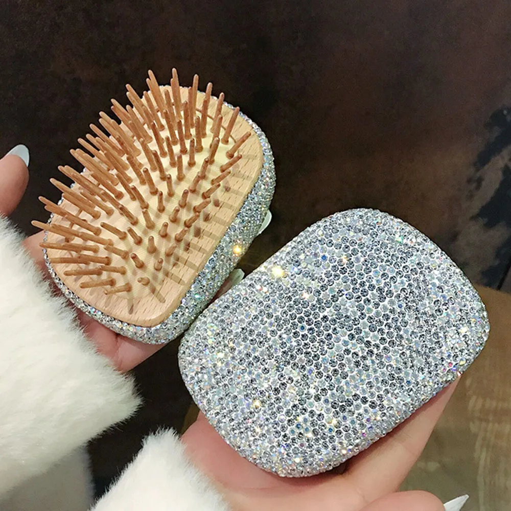 Bling Portable Mini Comb for Girls, Hand-Inlaid Rhinestones, Crystal Bling, Airbag Comb, Travel Hair Brush, High Quality, 1 Pc