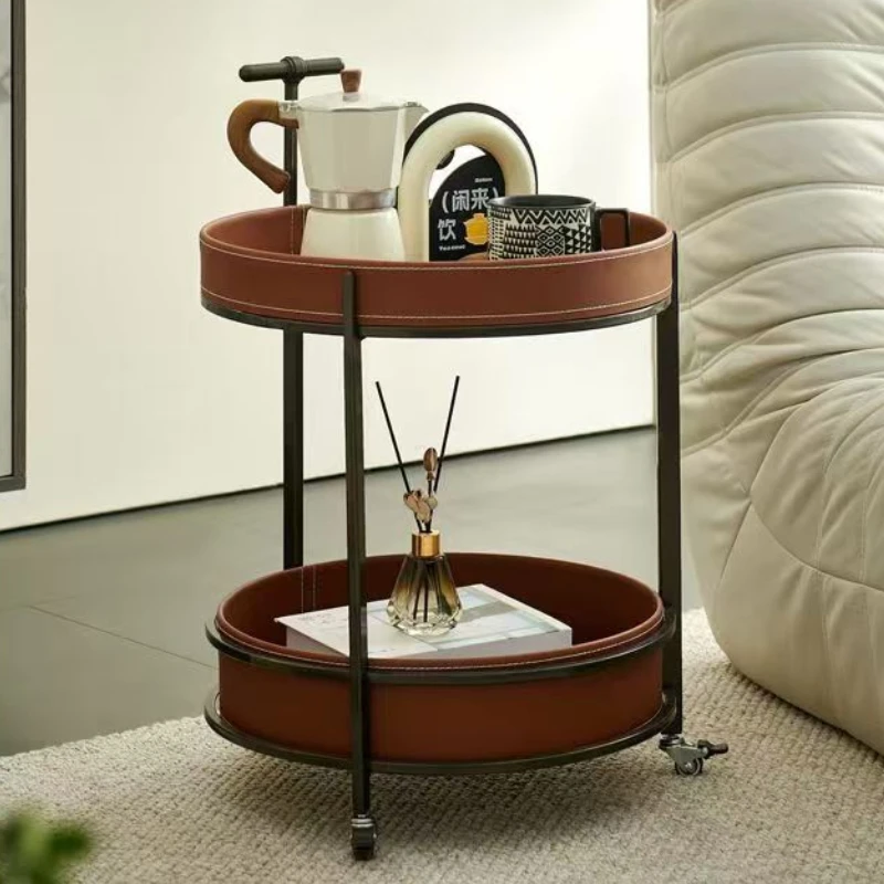 2-layer Coffee Table Modern Room Desks Round Mobile Tea Table Simple Living Room Furniture with 360° Remobile Wheels Design