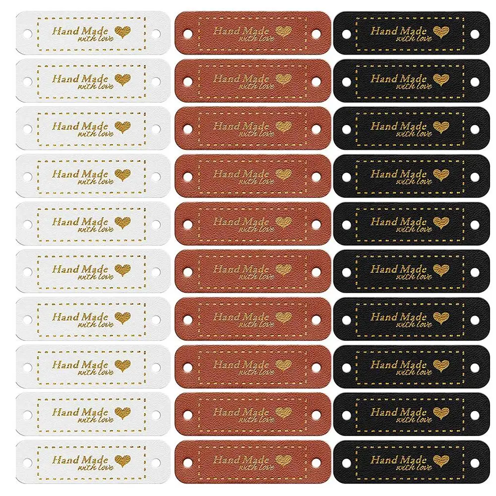 60 шт., бирки из искусственной кожи ручной работы, пришивные этикетки из искусственной кожи, украшения, вязаные аксессуары с отверстиями для поделок своими руками