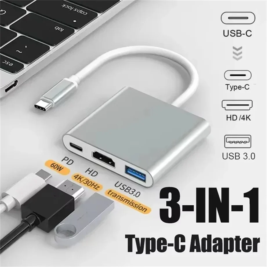 3 in 1 USB 허브 USB C to HDMI 호환 분배기 허브 Type-c to HDMI 호환 USB 3.0 도킹 스테이션 (맥북 에어 컨버터용)