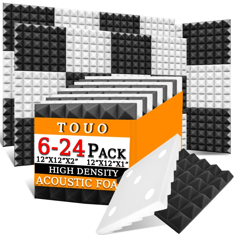 

TOUO Acoustic Foam 6/12/24 Pcs High-Density Sound Absorbing Pyramid Sponge Pad Sound-Absorbing Soundproof Panel Home Accessorie