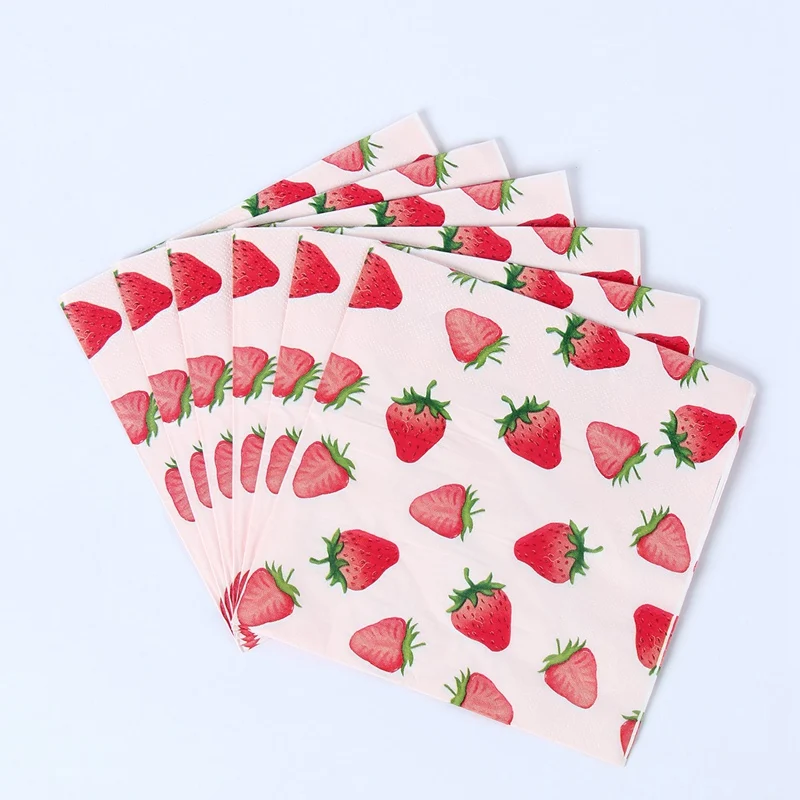 1set Strawberry Paper Banner Plate Cup Tablecloth Candy Bag For Kids 1st Summer Strawberry Birthday Party Decoration Supplies