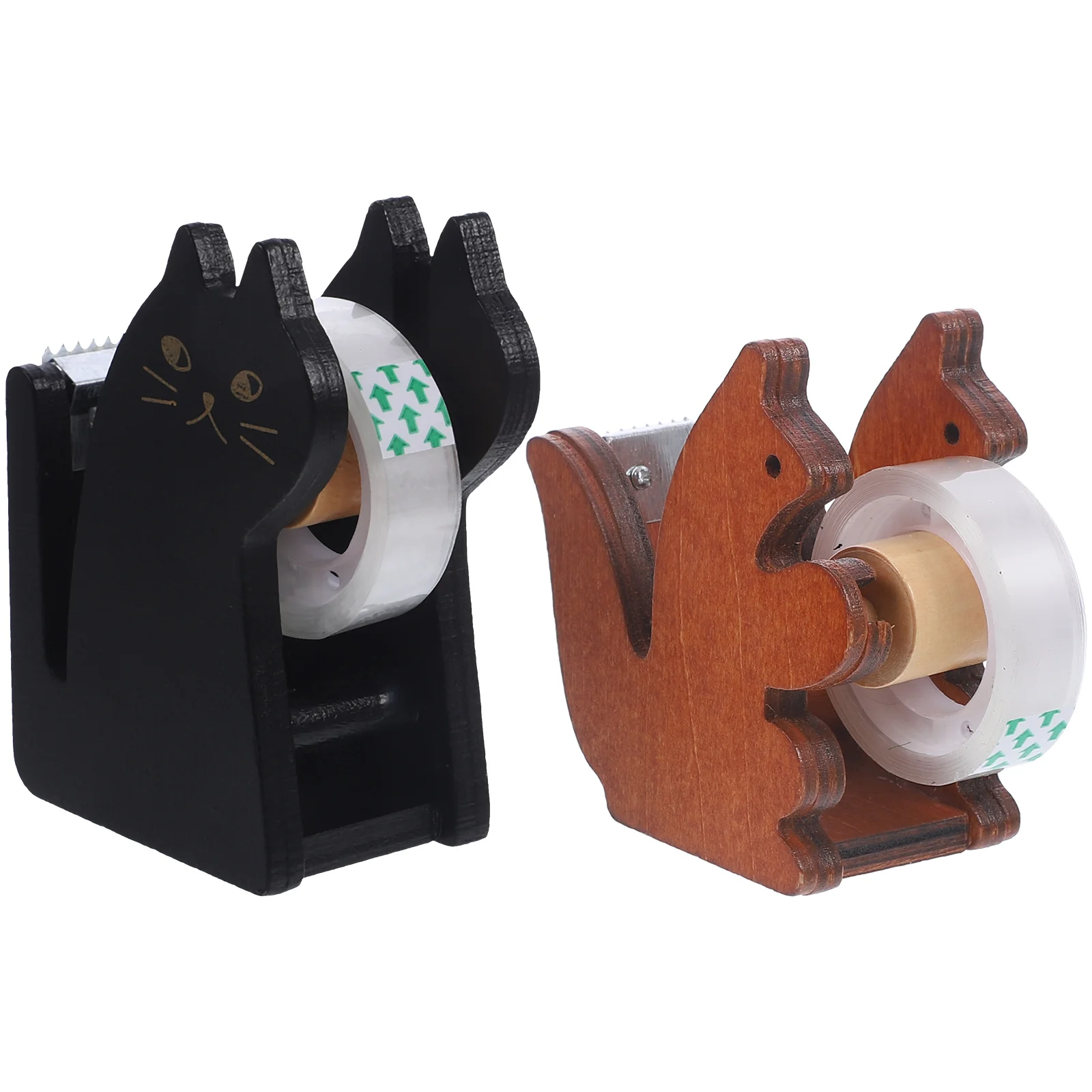 

2 Pcs Cartoon Animal Tape Holder Project Dispenser Cat Desk Cute Family Event Desktop Wooden Stand