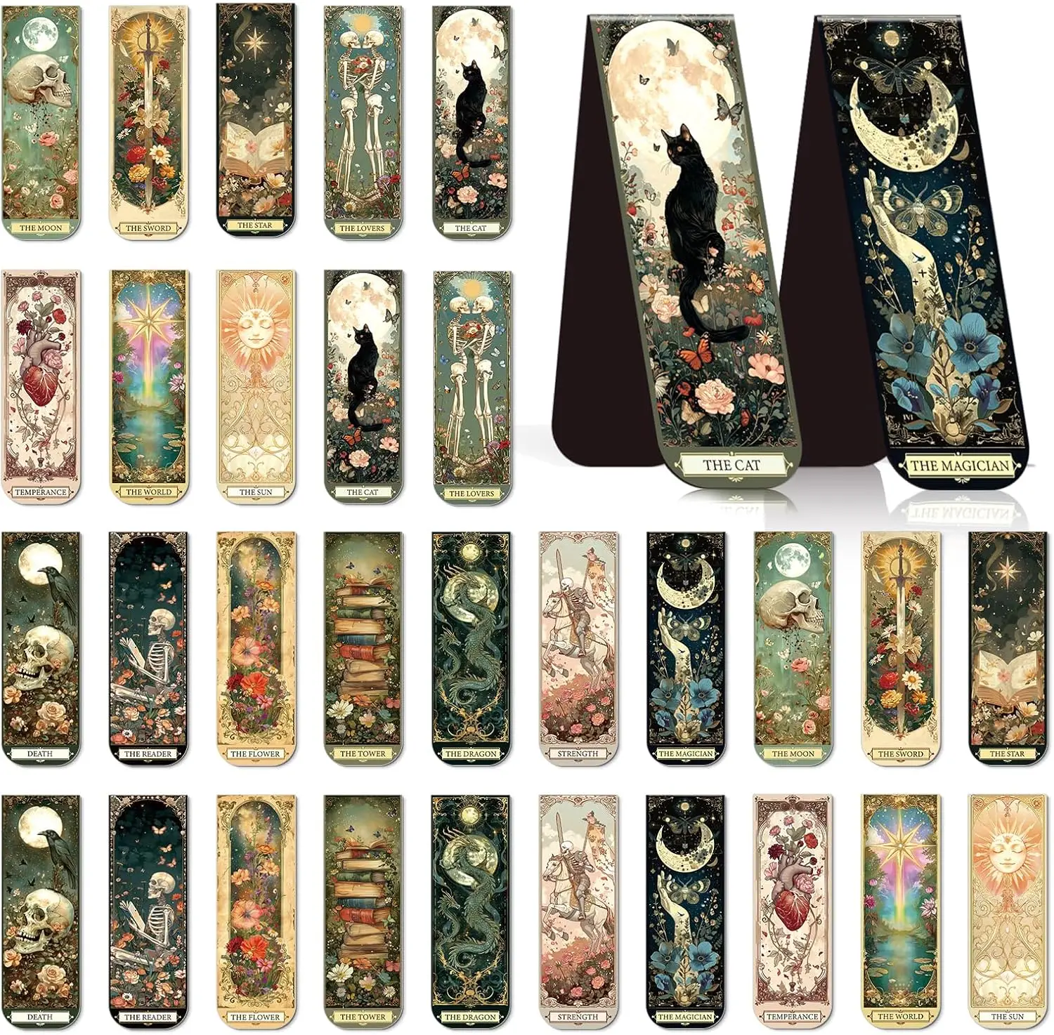 

30 Pcs Magnetic Bookmarks for Women - Dark Romance Fantasy Skull Skeleton Book Mark with Magnets Page Clip for Book Lovers Students Teachers Reading Party