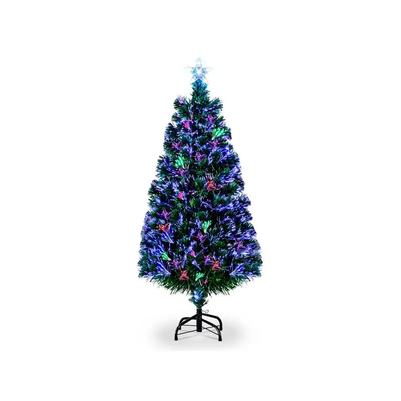 شجرة عيد الميلاد الخضراء بطول 6 أقدام مع نجوم، PVC، ألياف بصرية، 230 فروع