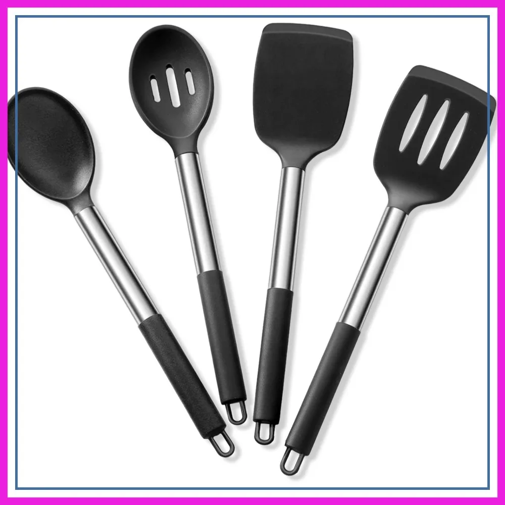 

4-Piece Silicone Kitchen Utensils Set for Non-Stick Cookware, Heat Resistant & Non-Toxic Spatula Turner Spoon