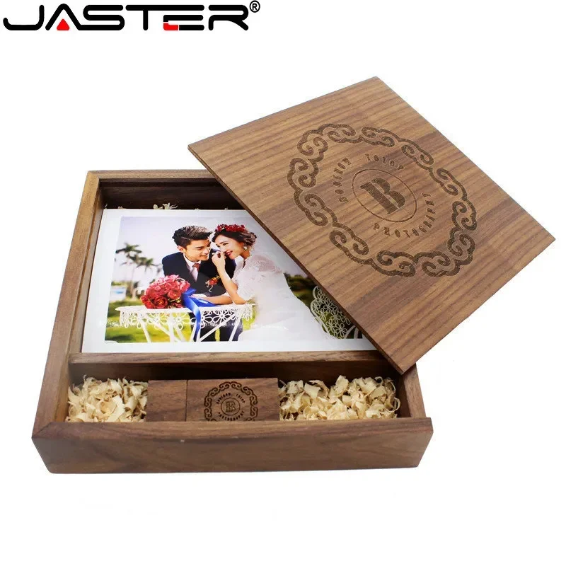 

JASTER (1 PCS Free LOGO) Photo Unique Album Walnut Wood USB+Box Pendrive USB Flash Drive 8GB 16GB 32GB 64GB 128GB Photography