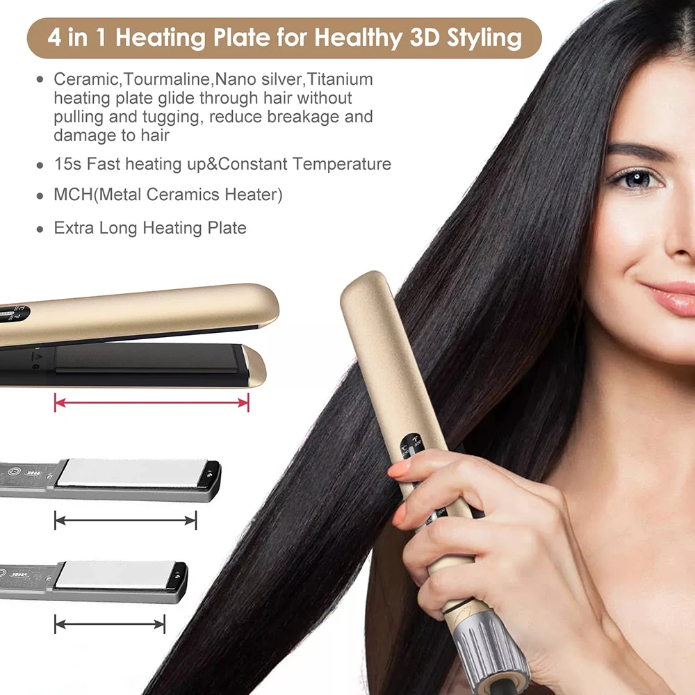 4 IN 1 Hair Straightener Ceramic Coating Waterproof Plate Ceramic Intelligent MCH Heat Flat Iron Curler Waver Hair Styling Tools