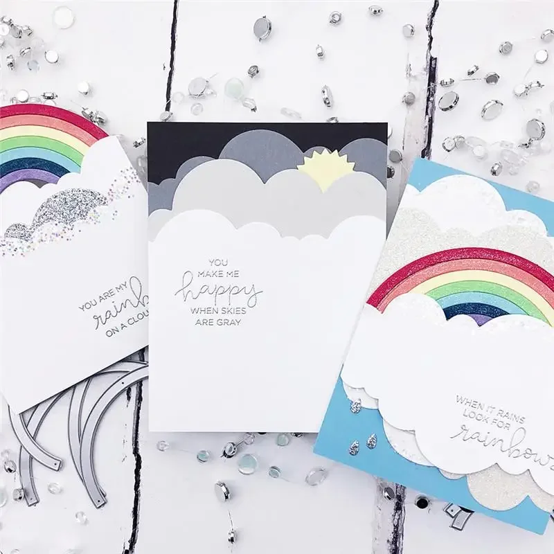 Rainbow Clouds Circle Metal Cutting Dies Scrapbooking  Semicircle Card Making DIY Embossing