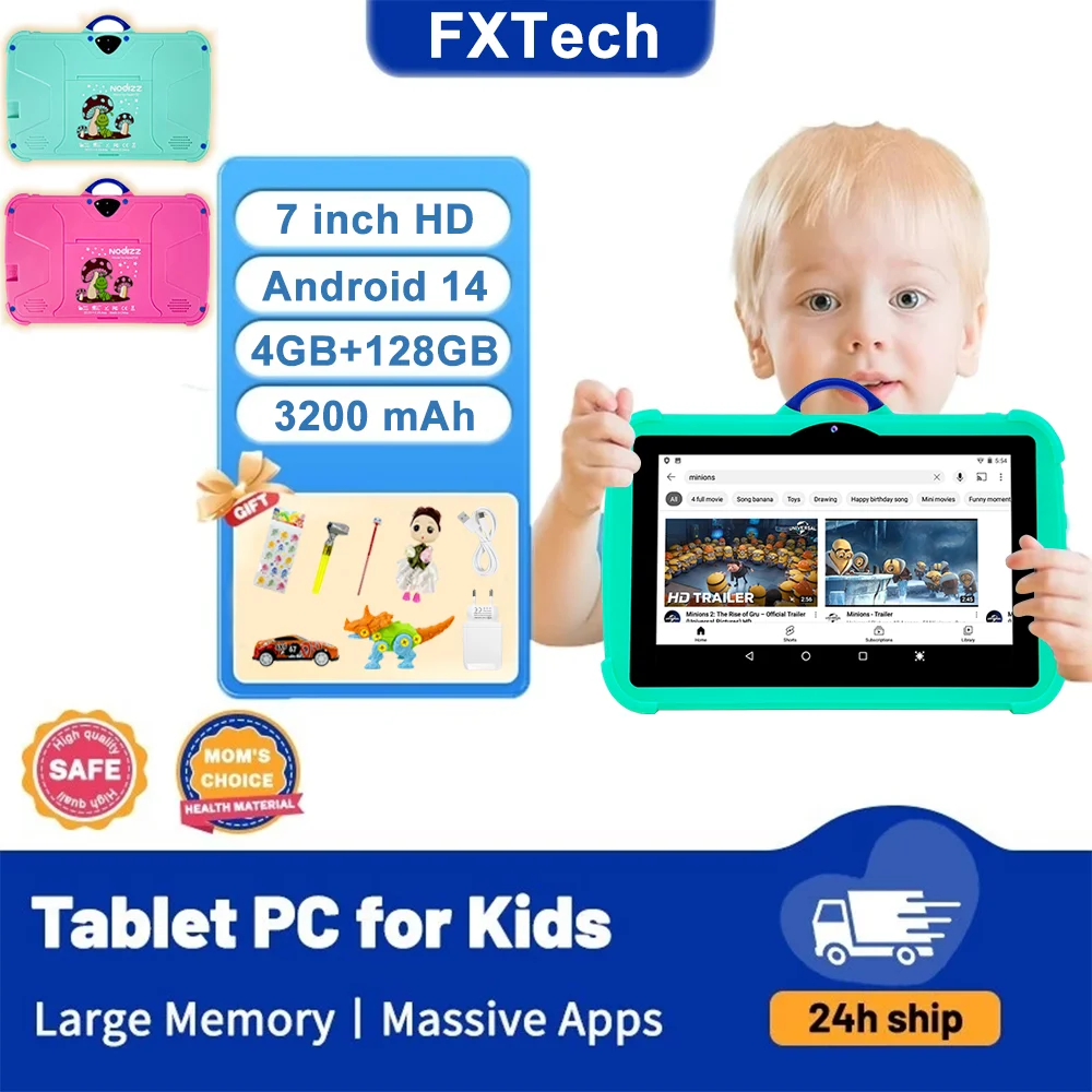 

Глобальная версия Детский планшет 7-дюймовый планшет Android 14 Детский 4 ГБ 128 ГБ 3200 мАч Двухкамерный GPS Wi-Fi планшет для детского планшета с чехлом