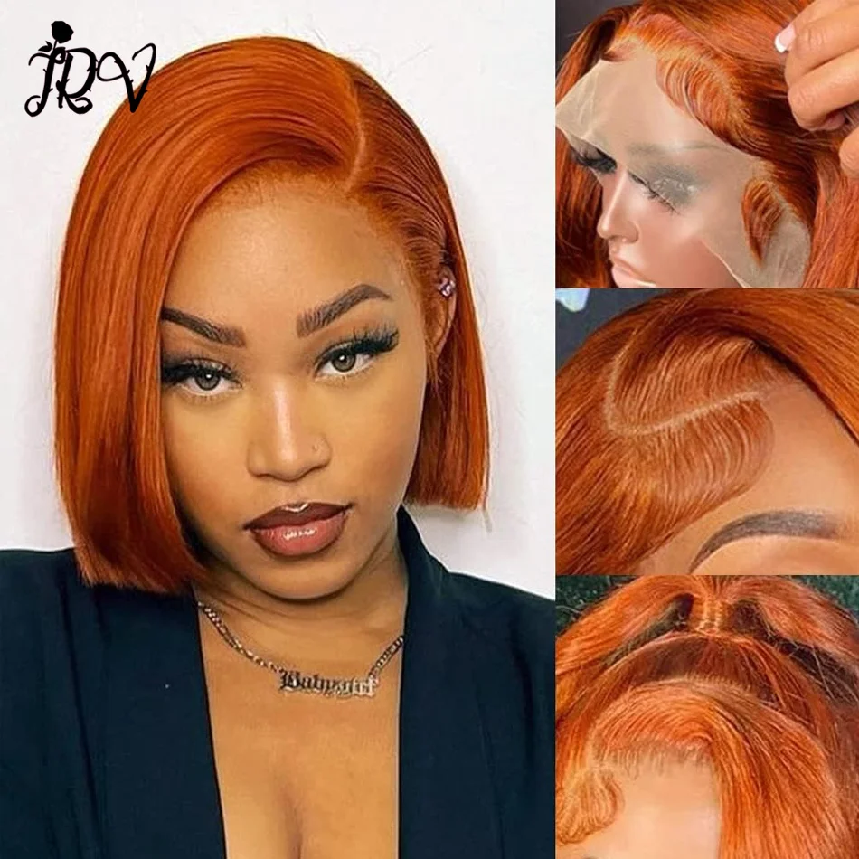 

Ginger Bob Lace Front Wigs Human Hair for Black Women 13x4 HD Frontal Straight Orange Wig Pre Plucked Hairline with Baby #350