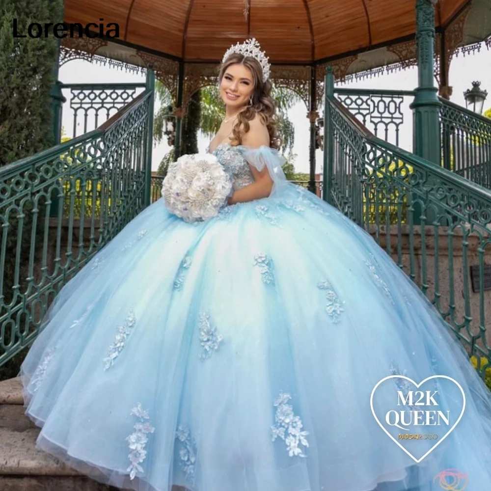 

Customized Blue Quinceanera Dress Ball Gown Shiny Lace Applique Beading Mexican Corset Sweet 16 Vestidos De 15 Años YQD957