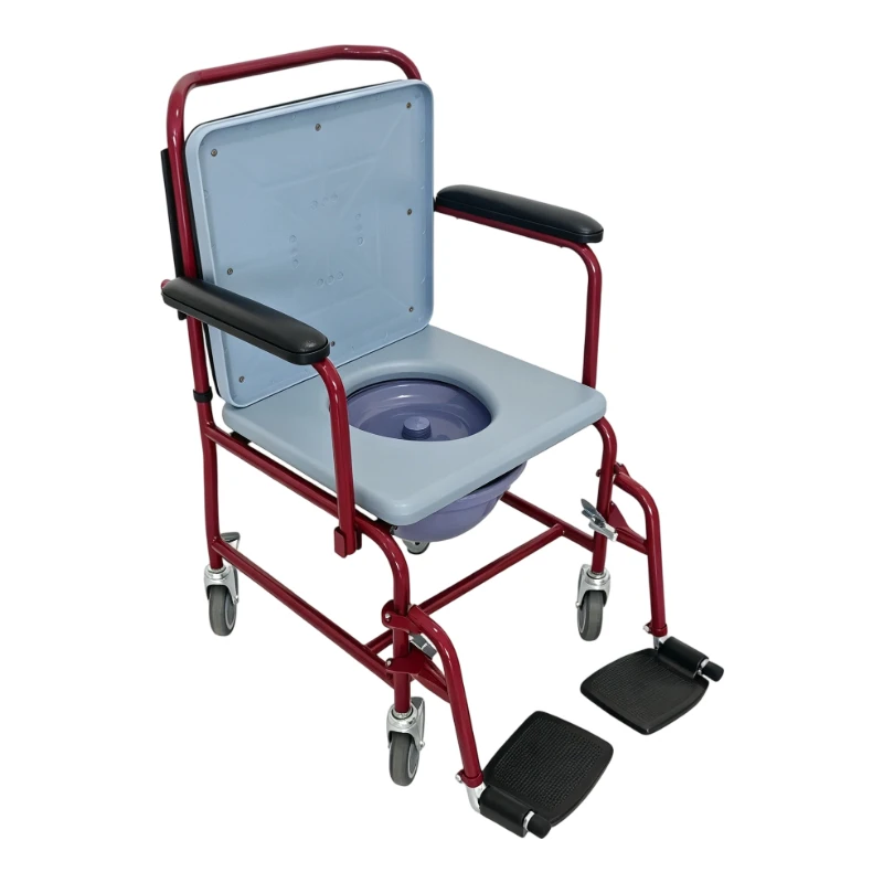 Mobile Commode Toilet Chair, Padded Armrests, Footrest, Bedside Potty, 4 Wheels, Elderly Patient Home Use, Portable Bathroom Aid