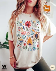 Harajuku Leisure 90s Fashion Women's Leisure Women's Flower Pattern T-Shirt Clothing Short Sleeve Printed Watercolor Trendy T-Sh
