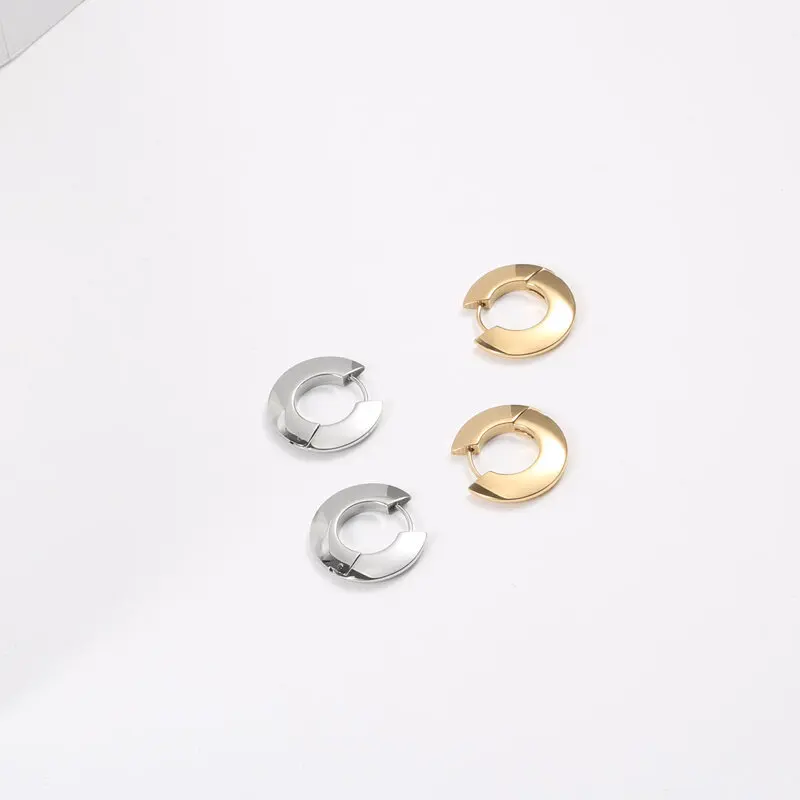 Joolim Jewelry Waterproof & Tarnish Free Minimalist PVD Saucer Shaped Flat Huggie Stainless Steel Earring for Women