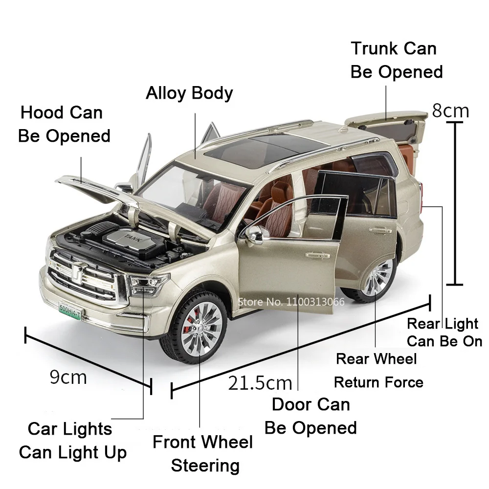 1:24 Tank 500 Toonaangevend Ideaal L9 Speelgoedauto's Modellen Wiel Terugtrekvoertuig Licht Geluid Miniatuur Off-road Interactief speelgoed voor kinderen