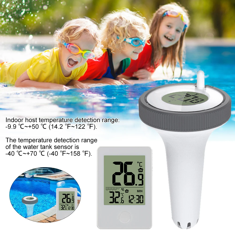 

Floating Swimming Pool Thermometer Wireless Pool Thermometer with Indoor Temperature Monitor Clock for Pond Hot Tub Aquarium