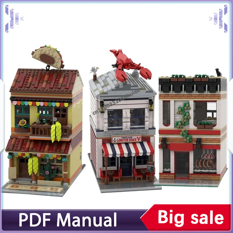 Restaurants of the World Modular Street View MOC Bricks Restaurant Building Model DIY Assembly Toy For City Layout Collection