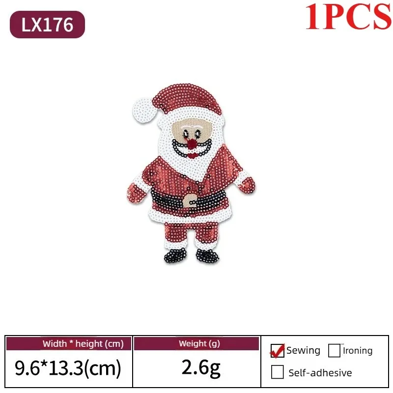 1Pcs Sparkly Christmas Sequin Patch, Iron on Santa Snowman Reindeer Tree Applique for DIY Clothes Bags Craft Decor