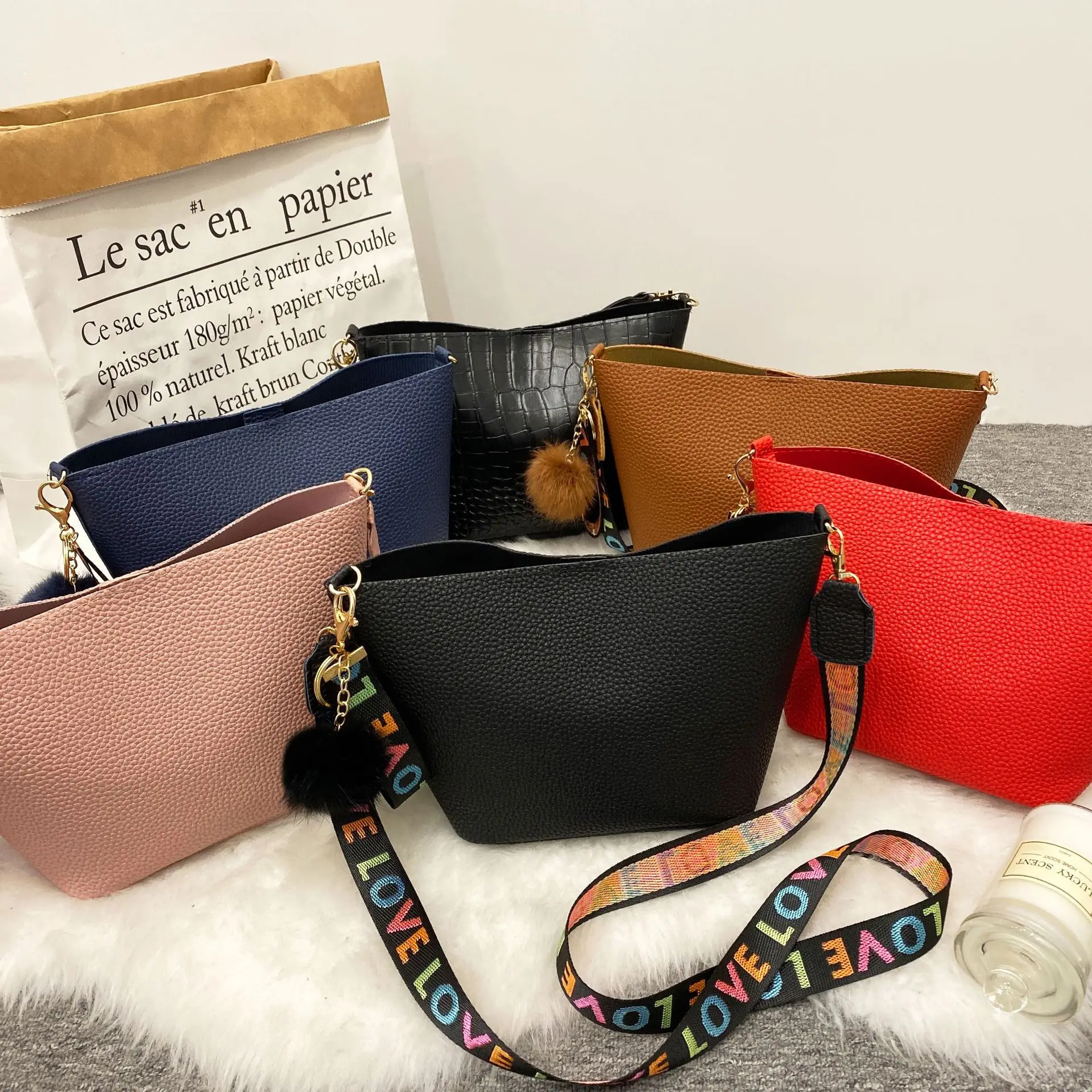 Sacos Crossbody Padrão Lichia para Mulheres, Bolsa de Ombro Casual, Alça de Ombro Colorida, Sacos Mensageiro, Moda, Simples