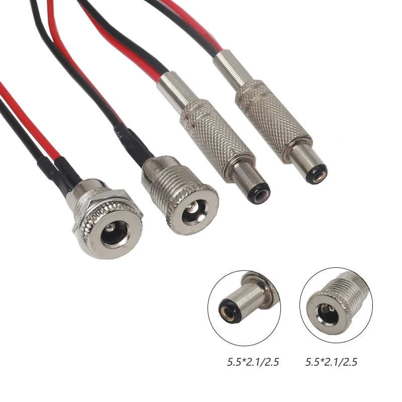 DC099 5.5 x 2.1mm 5.5 x 2.5mm DC Power Socket Threaded Female Connector Adapter With 20AWG Cable Wires DC-099 10CM 15CM 20CM