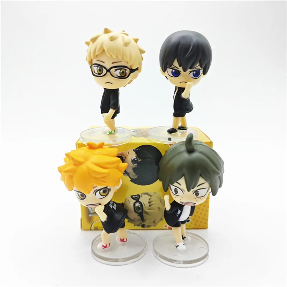 4Pcs/1Set Haikyuu Figure Tobio Kageyama Model Q version Hinata Shoyo Toy Kei Tsukishima Gift Collection Tadashi Yamaguchi PVC