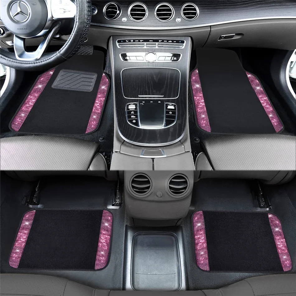 

Diamond Car Floor Mats Pink For Women Glitter Bling Rhinestones Car Carpets Set Universal Auto Foot Mat Cover Girls Accessories