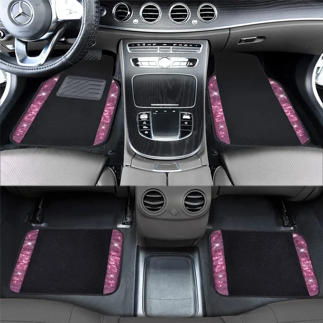 Diamentowe dywaniki samochodowe różowe dla kobiet Glitter Bling dżetów dywaniki samochodowe zestaw uniwersalny Auto Foot Mat Cover akcesoria dziewczęce