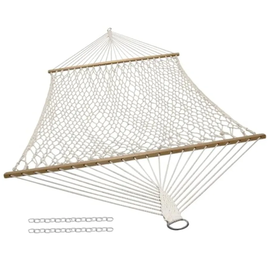 

Outdoor cotton rope hammock with natural color, 450-lb capacity, spreader bars for backyard or patio use