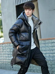 Black Men's Long Type Thickening Winter Coat Trendy Handsome Warm Loose Hooded White Duck Down Puffer Jacket Men