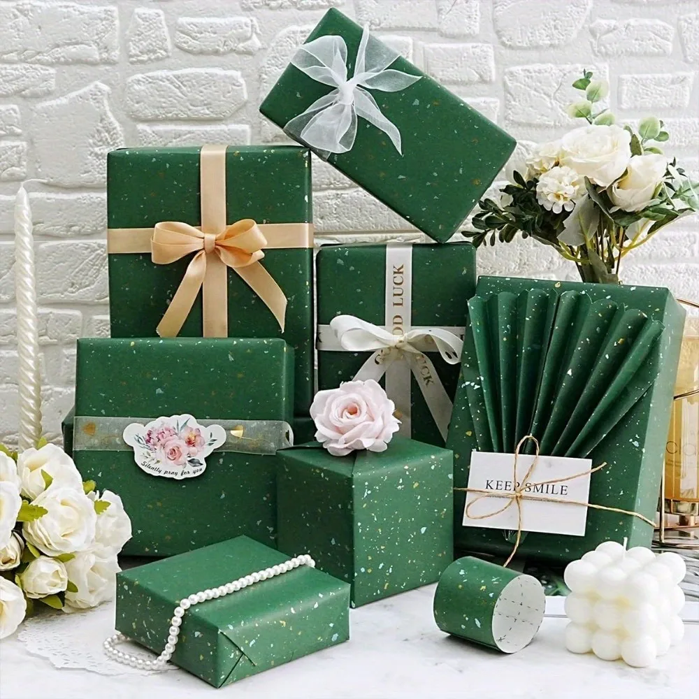Fragmentiertes grünes Weihnachts-Geschenkpapier – 43 x 300 cm, für festliche Geschenke, Geburtstage und alle Gelegenheiten, festliche Geschenkverpackung – Detail 6