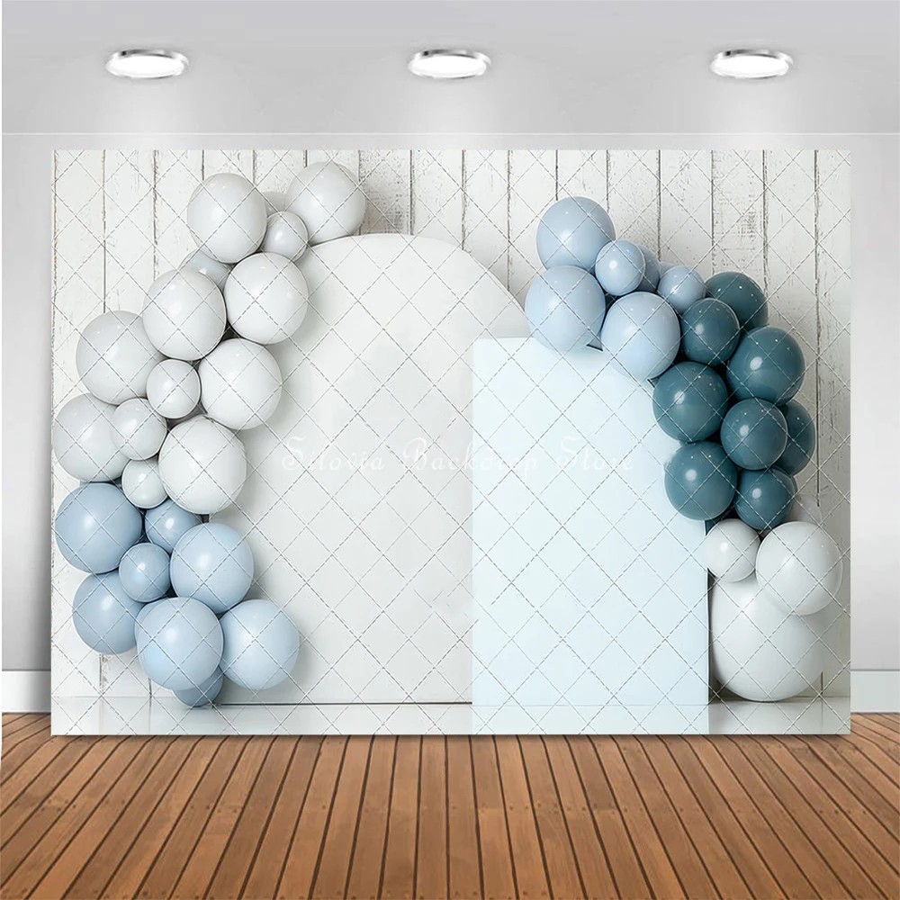 Baby Boy First Birthday Photo Background Cake Smash Photography Backdrop Blue White Balloon Photo Studio Props